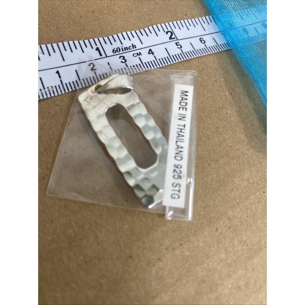 .925 Sterling‎ Silver genuine RECTANGLE hammered pendant necklace BRAND NEW - Picture 4 of 4